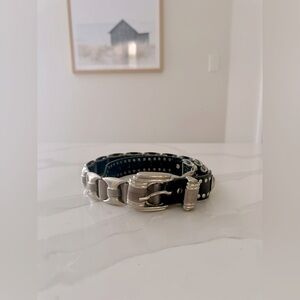 Vintage black leather and silver metallic Nanni belt: Size M